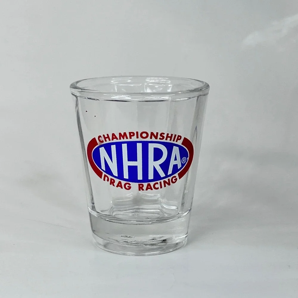 Vintage NHRA Championship Drag Racing Shot Glass Ribbed 'Federal Glass' Style